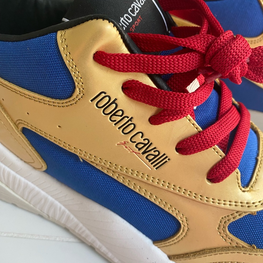 Roberto Cavalli Gold And Blue Sneakers Modern Design View 2